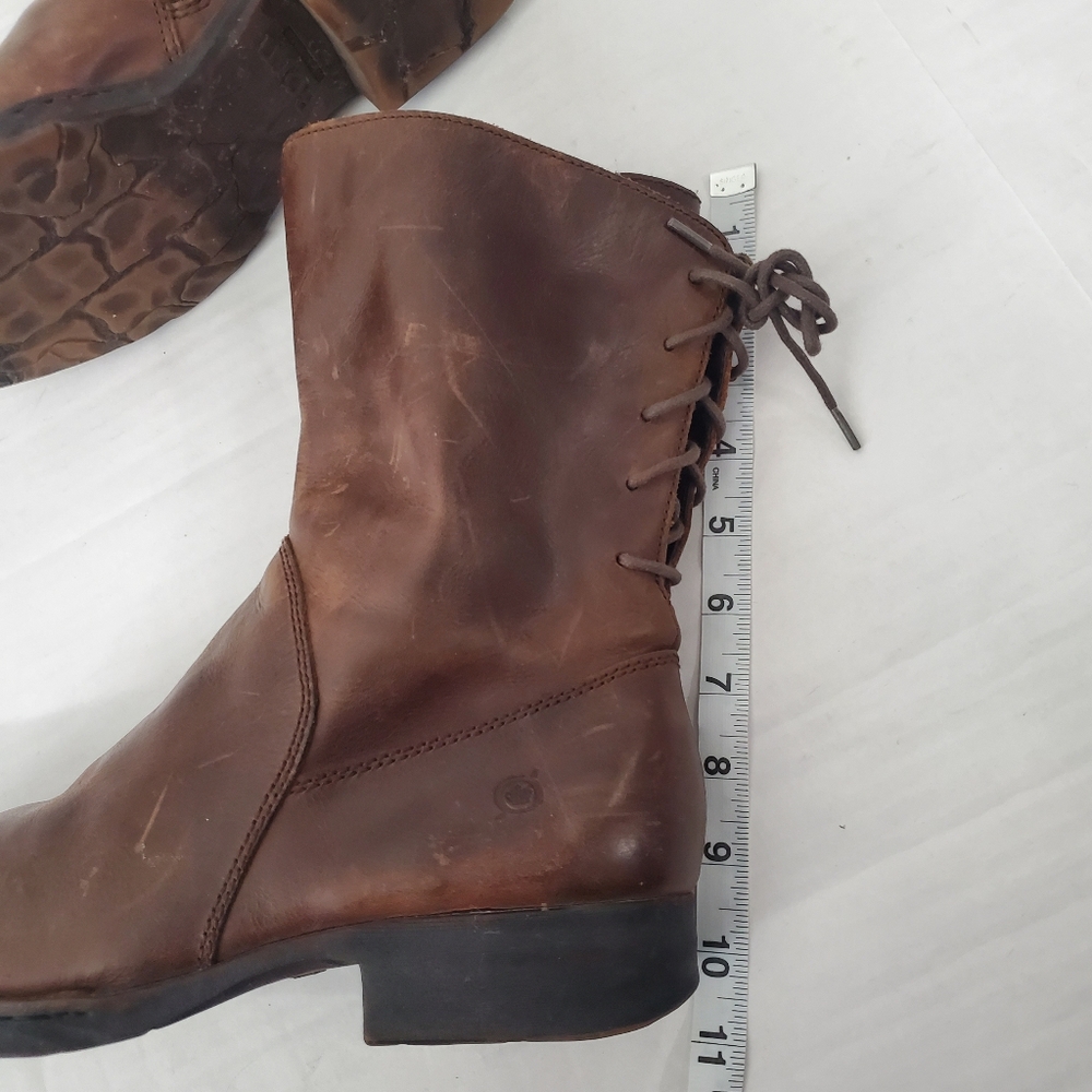 Born Womens Distressed Brown Leather Mid Calf Lace up Back Detail Size 11 Boots - Picture 13 of 13